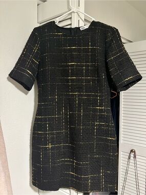 Zara Black Tweed Shift Dress with Gold Threading